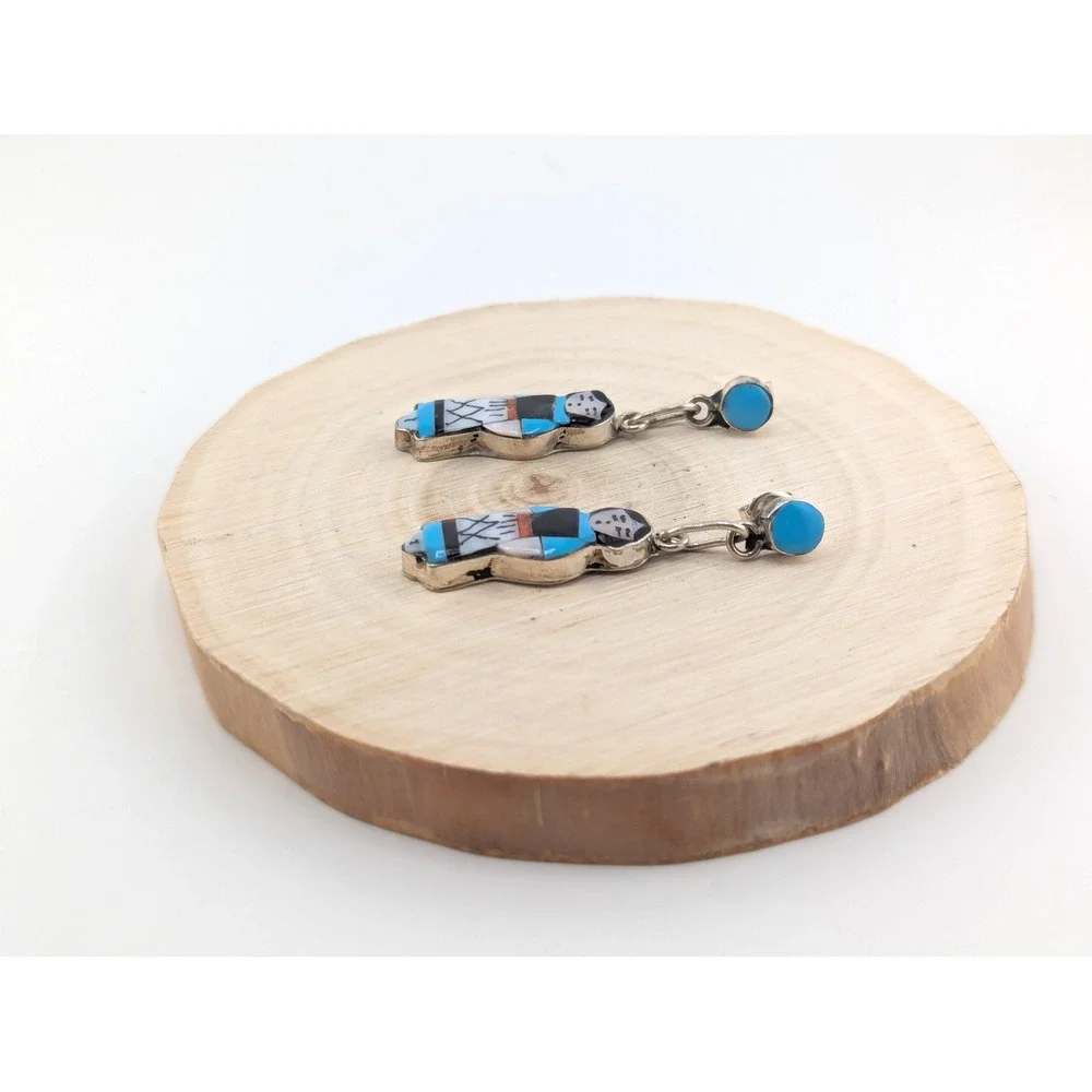 Handmade Native American Earrings Signed‎ Silver Zuni Corn Maiden Kachina **